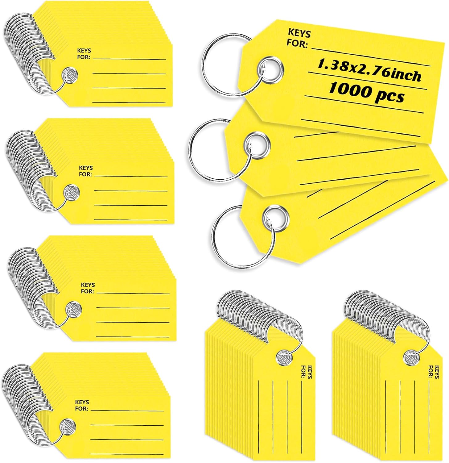 1000 Pcs Key Tags with Labels Yellow Key Tags with Ring Key Chain Tags to Write On Car with Labels Luggage Tags for Labeling for Dealer Identifiers Bags Car Shop (1000)