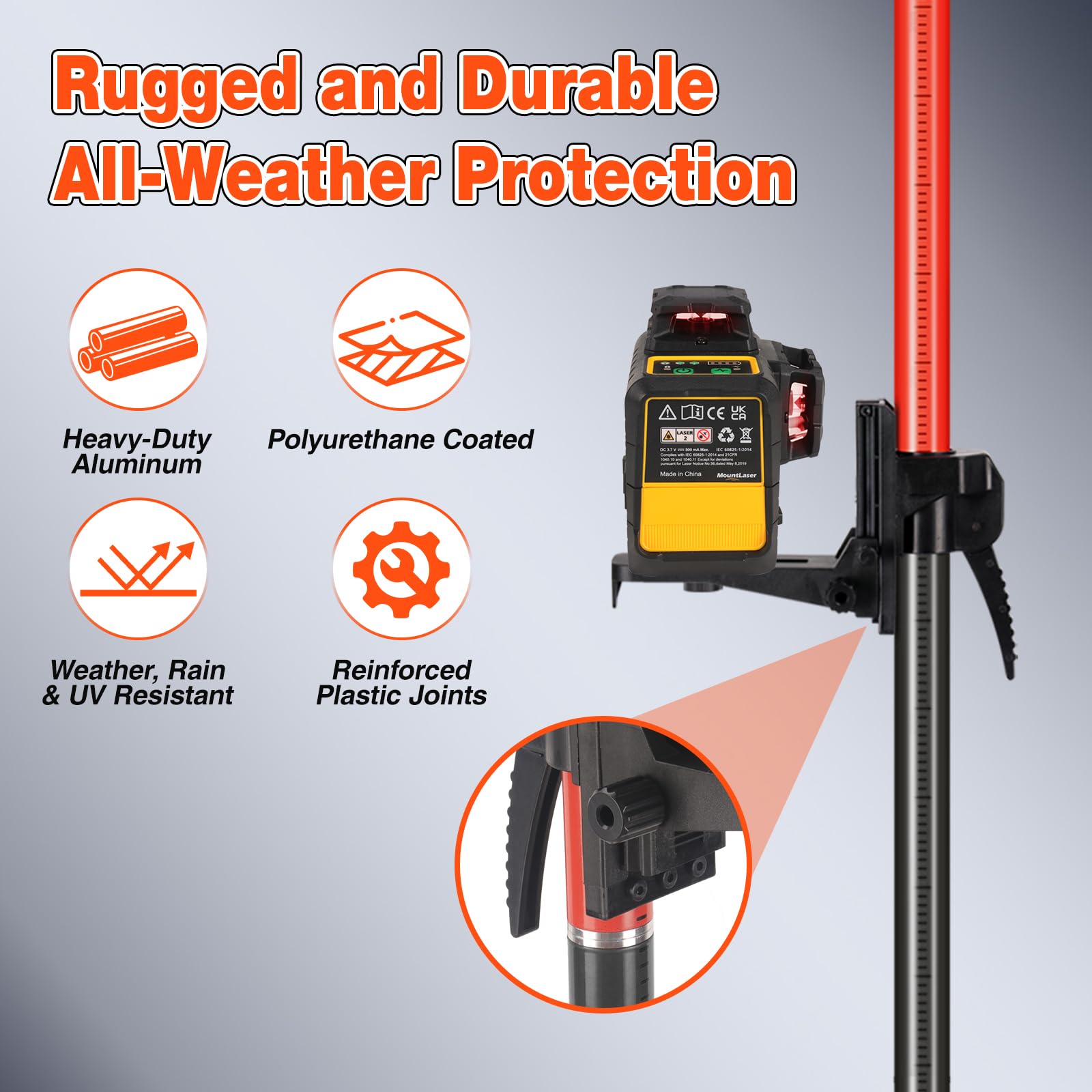 MOETER Laser Level Pole - 12.58ft Telescoping -4