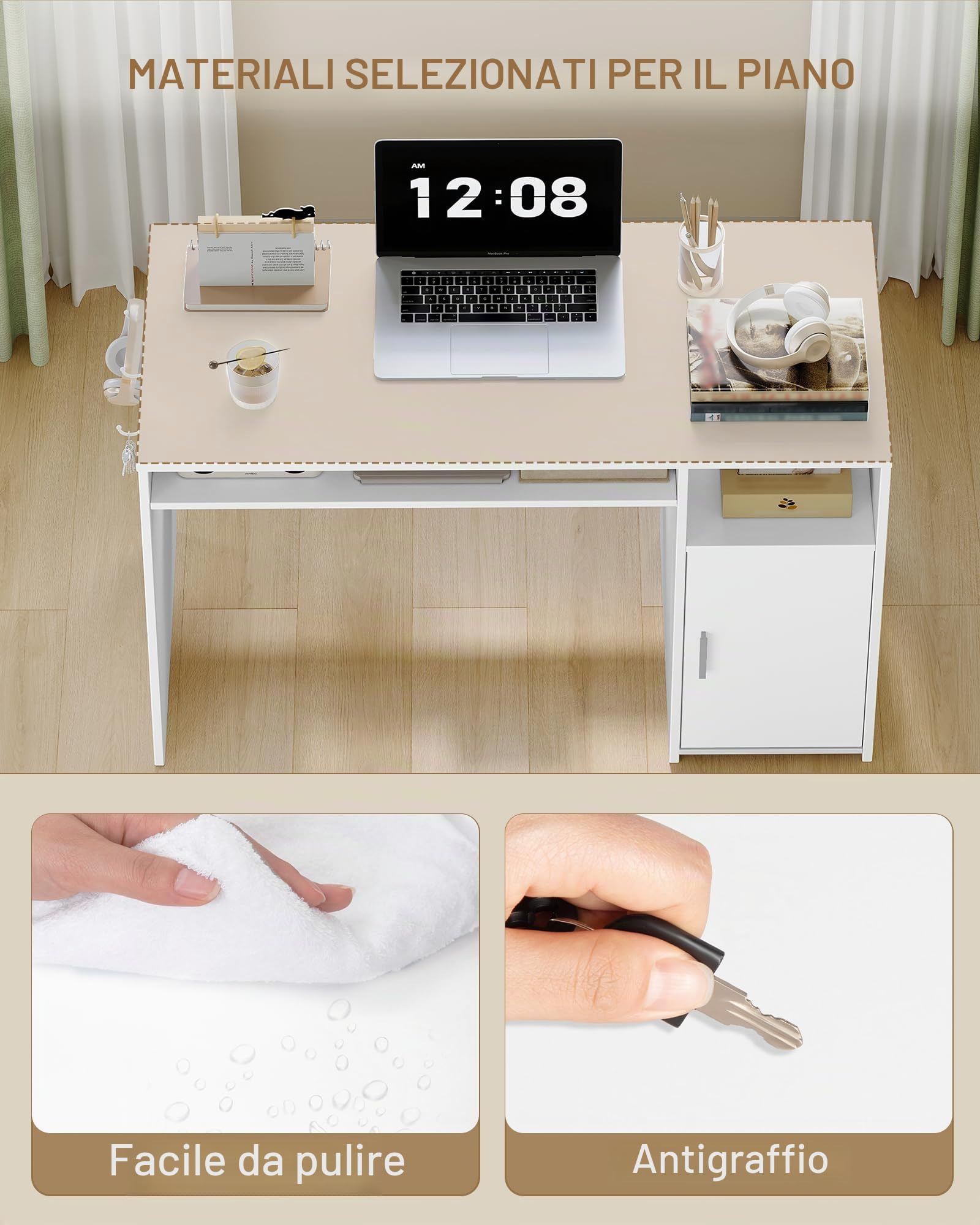 Hzuaneri Scrivania per Computer, Scrivania Ufficio con Ripiani, Tavolo Moderno con Deposito, per Studio, Ufficio, Camera da Letto, 50 x 108 x 75 cm, Bianco CD10103X
