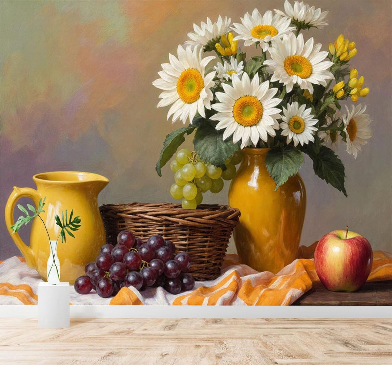 XLMING Three Dimensional Beautiful Vase Flowers Fruit 3D Wallpaper Silky Texture Home Study Office Grey Dining Room Sofa Bedroom Living Room TV Backdrop-400cm×280cm
