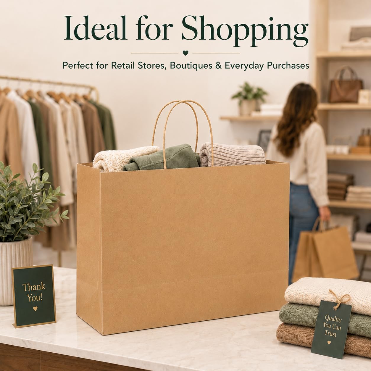 GSSUSA Brown Paper Bags with Handles, Large Gift Bags 16x6x12, 100 Pack image 5