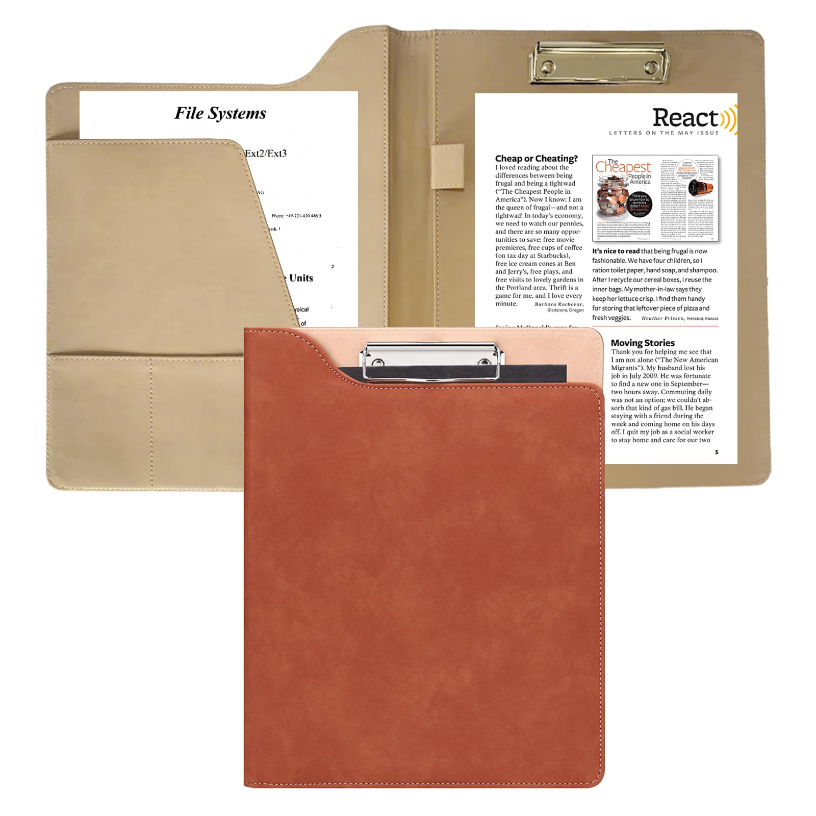 Porte-documents A4 En Cuir PU - Avec Pince, Compartiments Et Porte-stylo - Bureau, école, Réunion - Brun