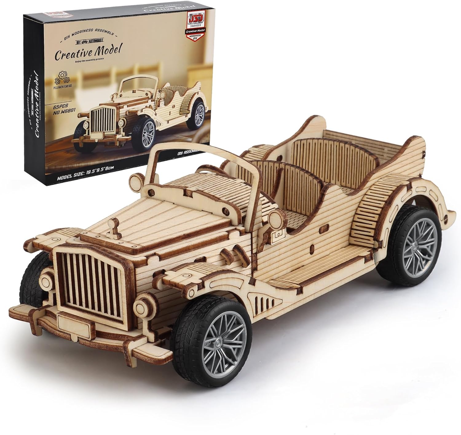 3D Wooden Puzzles Vintage Car Model for Adults, Pull Back Toys Car Building Kits for Adults to Build, Creative Assembly Gifts，Gift for Boys & Men