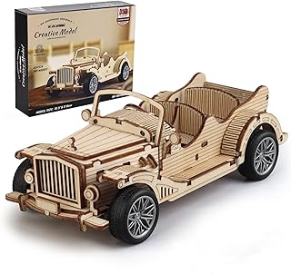 3D Wooden Puzzles Vintage Car Model for Adults, Pull Back Toys Car Building Kits for Adults to Build, Creative Assembly Gifts，Gift for Boys & Men