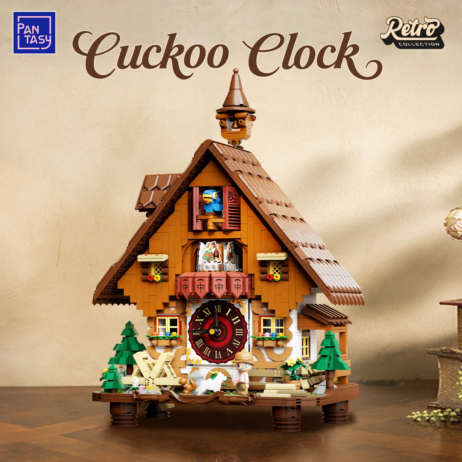 PANTASY Juego de bloques de sujeción para adultos, modelo de bloque de construcción inspirado en reloj de cuco, kit de construcción creativo con diseño retro detallado, juego de construcción de