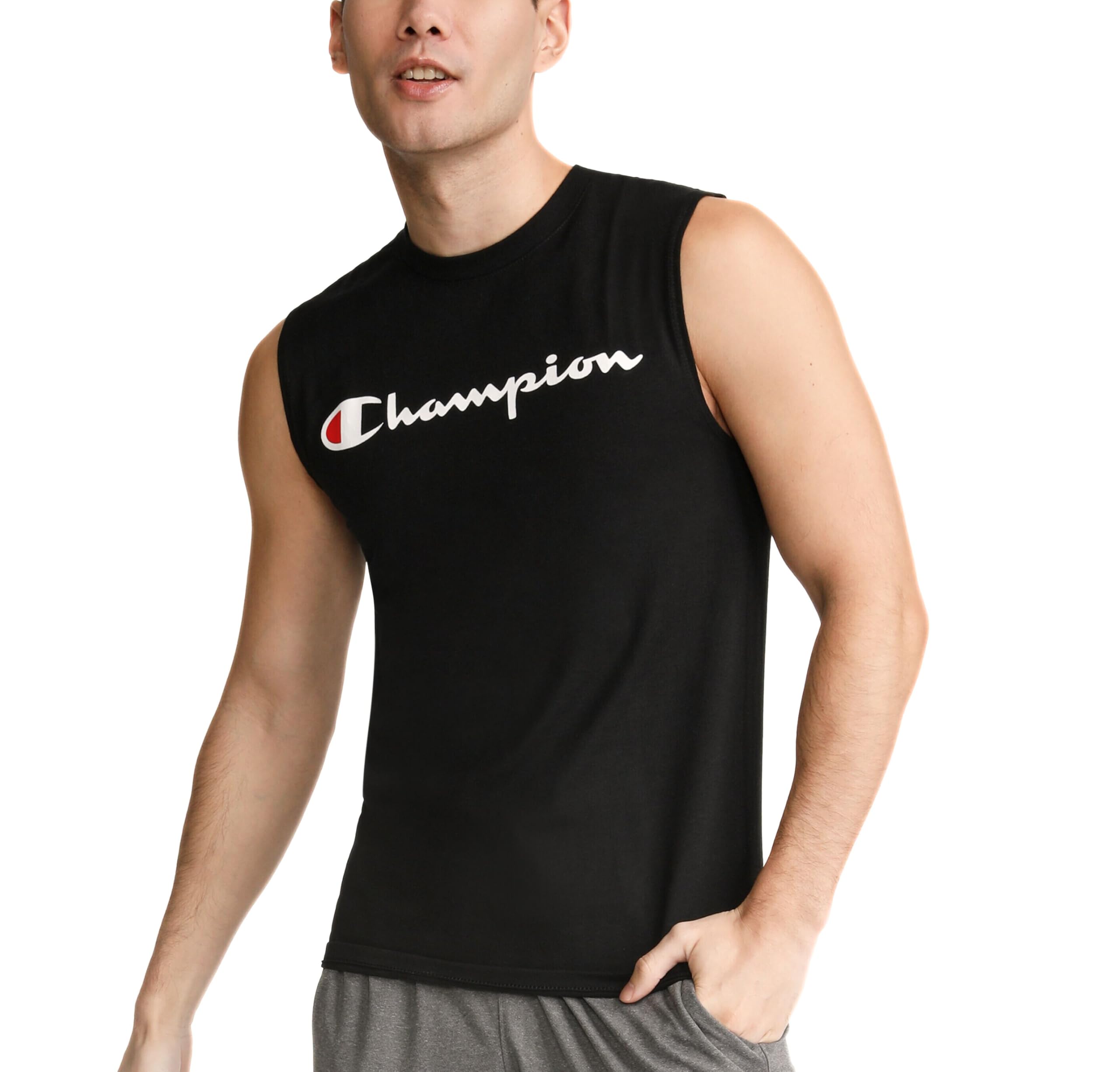 Champion Men's Graphic Jersey Muscle Shirt, Black, XXL