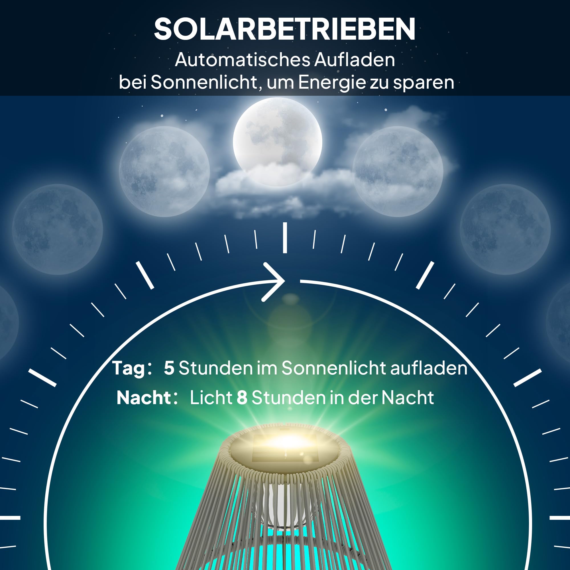 Outsunny Solar Stehlampe Rattan Solarleuchte 25 LEDs IP44 Wasserdichte Lampe Ø33x135 cm