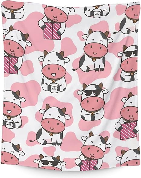Cow Blanket Gifts - 40"x50" Cute Throw for Women, Girls - Pink Soft Fuzzy Blankets for Couch & Sofa