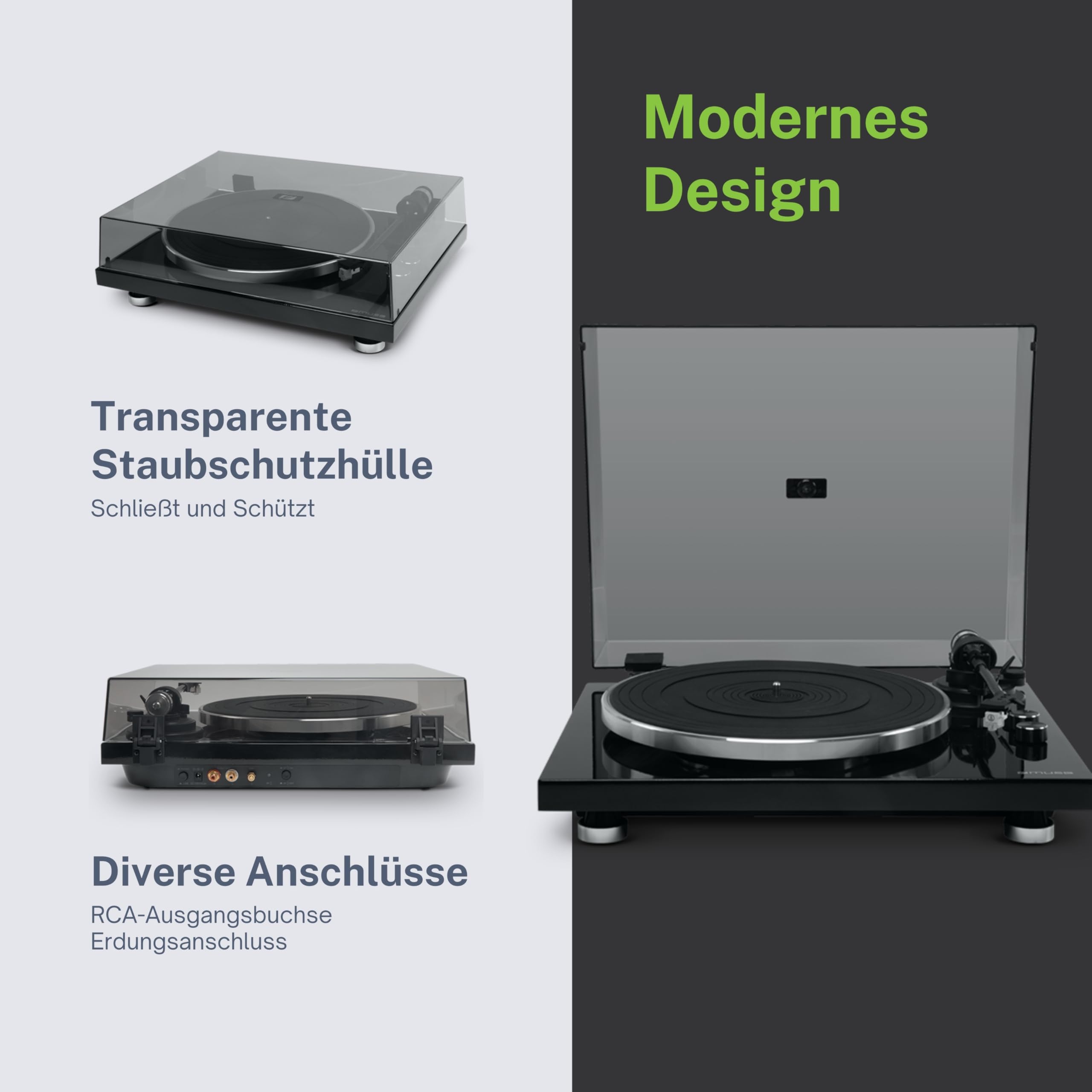 MUSE Winylowy gramofon Bluetooth z przedwzmacniaczem stereo, 2-biegowy 33/45, AUX