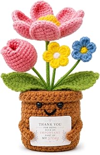 Handmade Tulip Crochet Flower Potted Plant Gift Thank You Gift | Thank You Gift for Women - Appreciation, Mothers Day, Birthday Gift for Teacher, Coworker, Mom, Sister, Friend