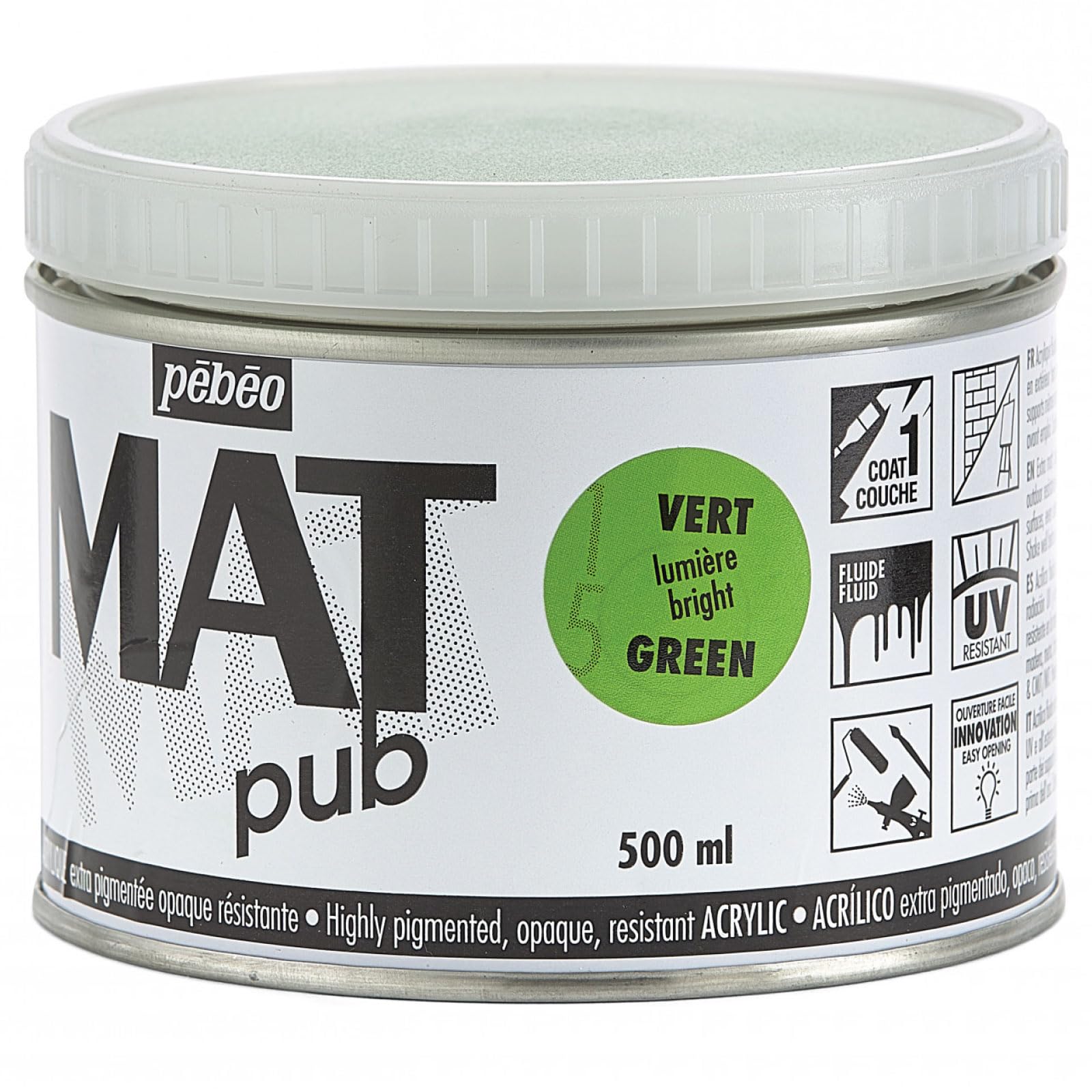 Pébéo - Mat Pub – Vernice acrilica extra fine ed extra opaca – verde chiaro – 500 ml, 1 unità (confezione da 1)