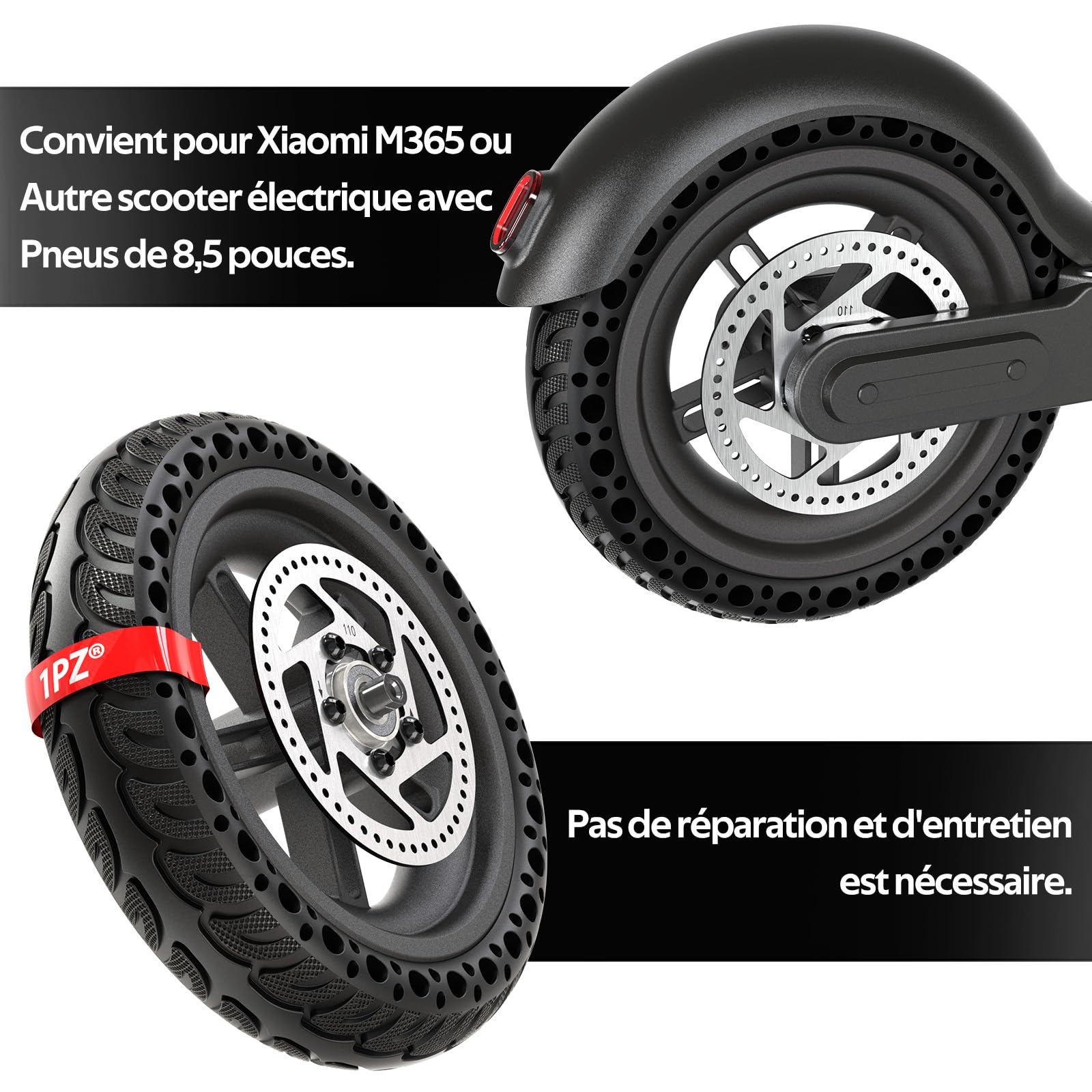 1PZ FM8-P3M 8,5 pouces Roue solide de scooter remplacement pour scooter électrique Xiaomi M365, pneu plein 8 1/2 avec moyeu en aluminium et frein à disque pour pneu solide arrière