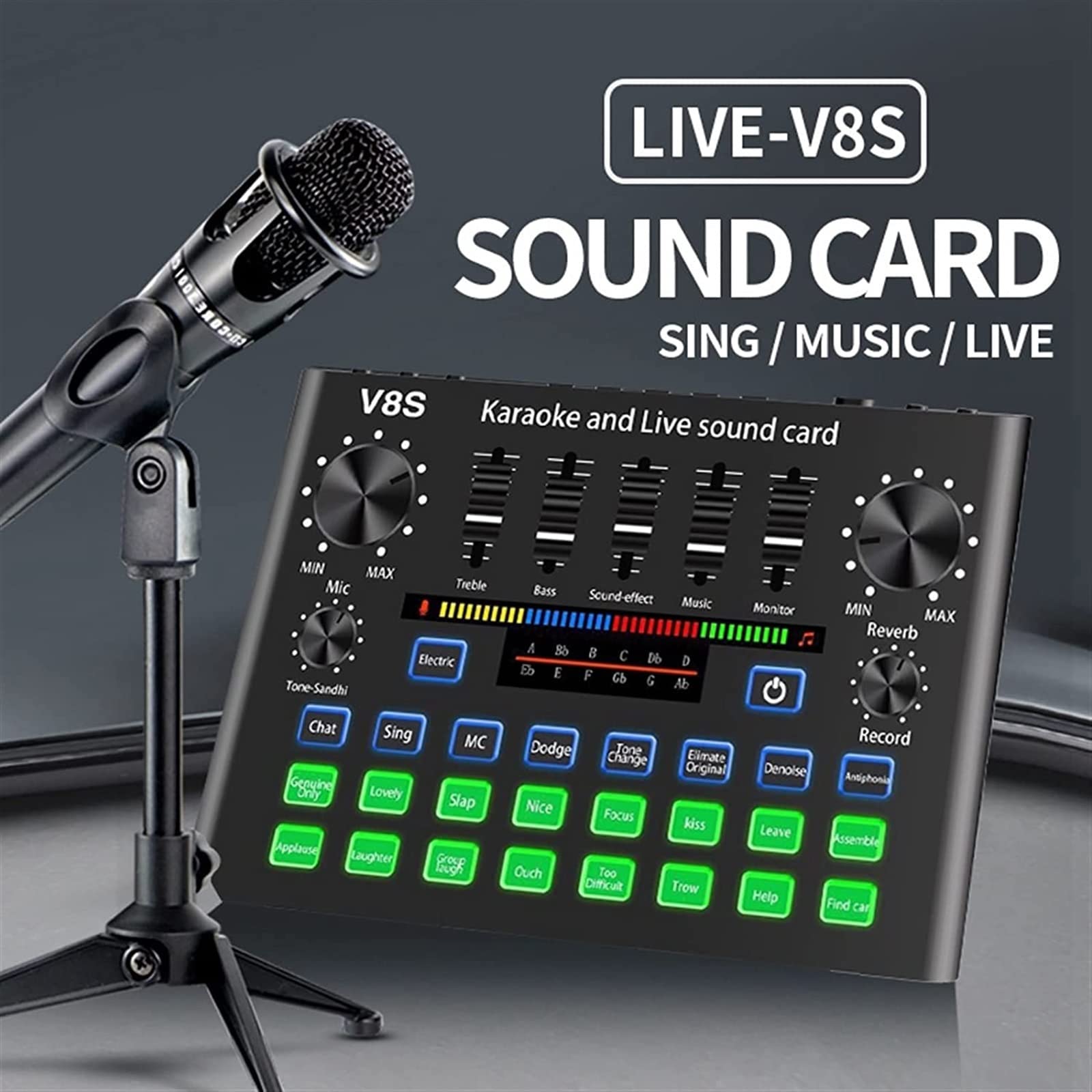 Professioneller Audiomixer, V8S-Telefon-Soundkartensatz Bluetooth-Mikrofon Live-Übertragungsausrüstung Computer Universalmikrofon Voice Changer