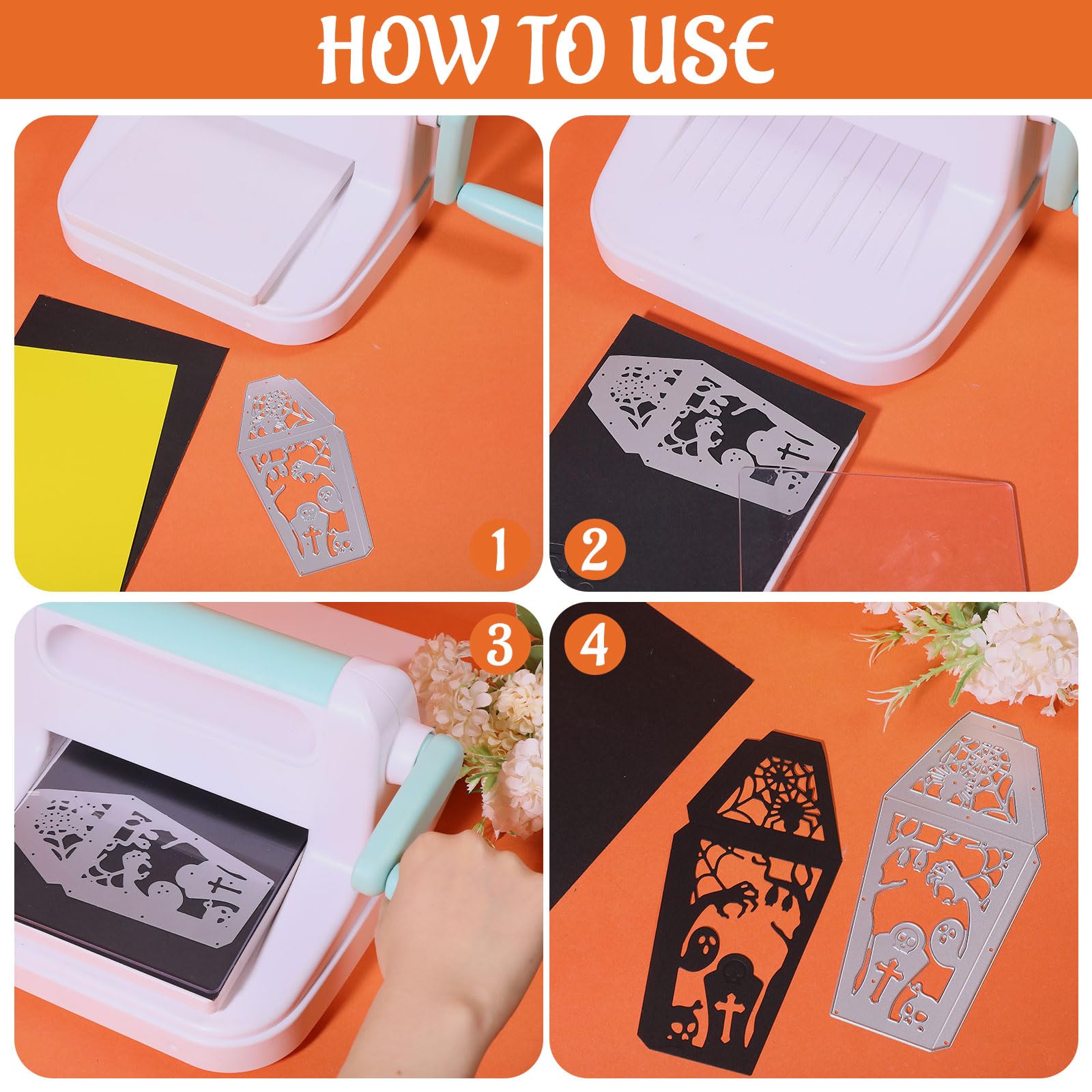 GLOBLELAND 3D Halloween Lantern Frame Cutting Dies for Card Making Witch Spider Bat Black Cat Metal Die Cuts Tombstone Pumpkin Cutting Dies Templates for Scrapbooking Journal Paper Craft Decor - Image 3