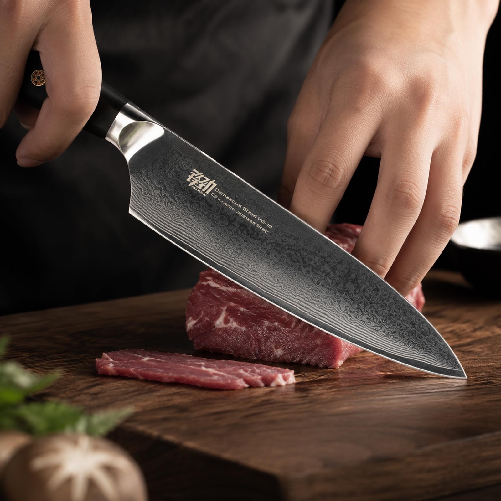 FINDKING Cuchillo Chef Damasco 20 cm, Mango Ébano, Profesional Premium