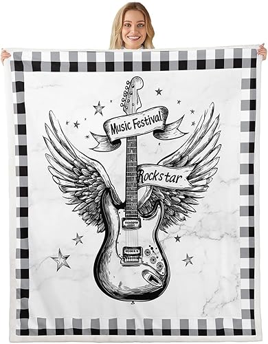 Vista 6 de Manfei Cute Dogs Throw Blanket Yellow Sunflower Fuzzy Blanket for Kids Boys Girls Room Decor, Retro Music Theme Blanket for Bed Couch Sofa, Soft and