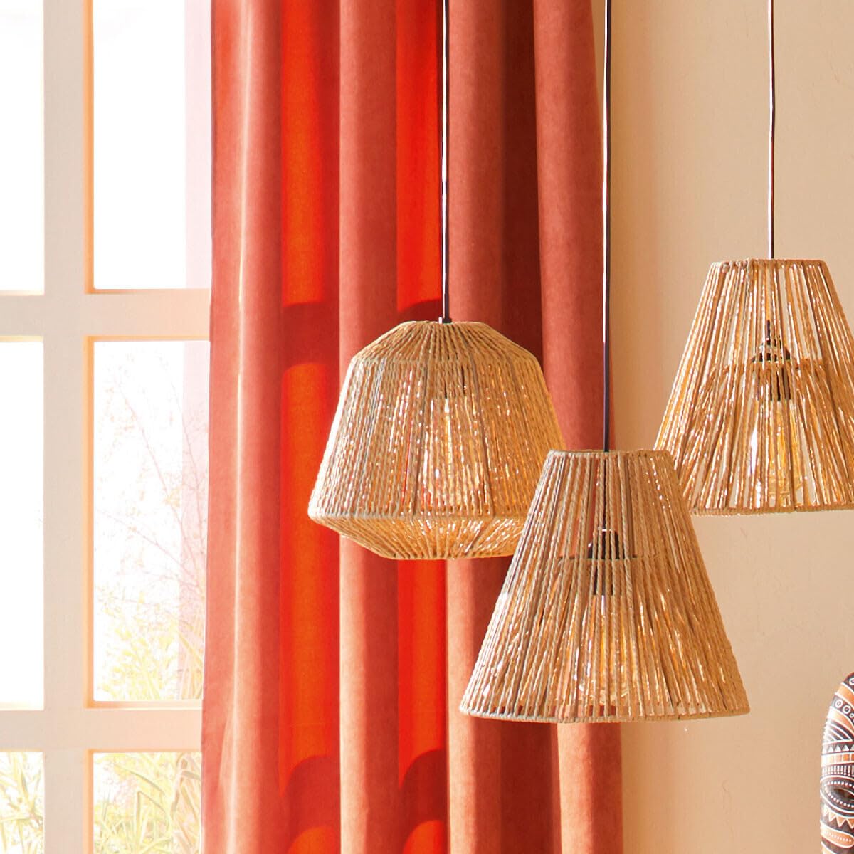 Atmosphera - Suspension Jily en Corde de Papier Beige D29 cm - Luminaire Style Bohème et Naturel - Ampoule Non Incluse - Pour Chambre, Salon