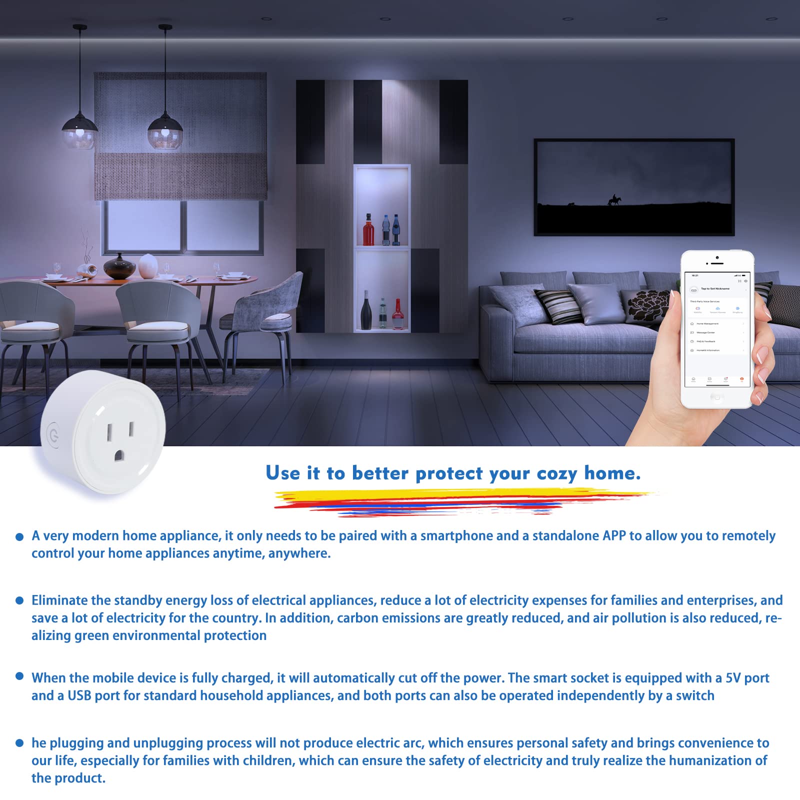 Wi-Fi Plug with Alexa Google Home Smart Life Smart Home Hub Timer Schedule Mini Wireless Outlet No Hub — view 7