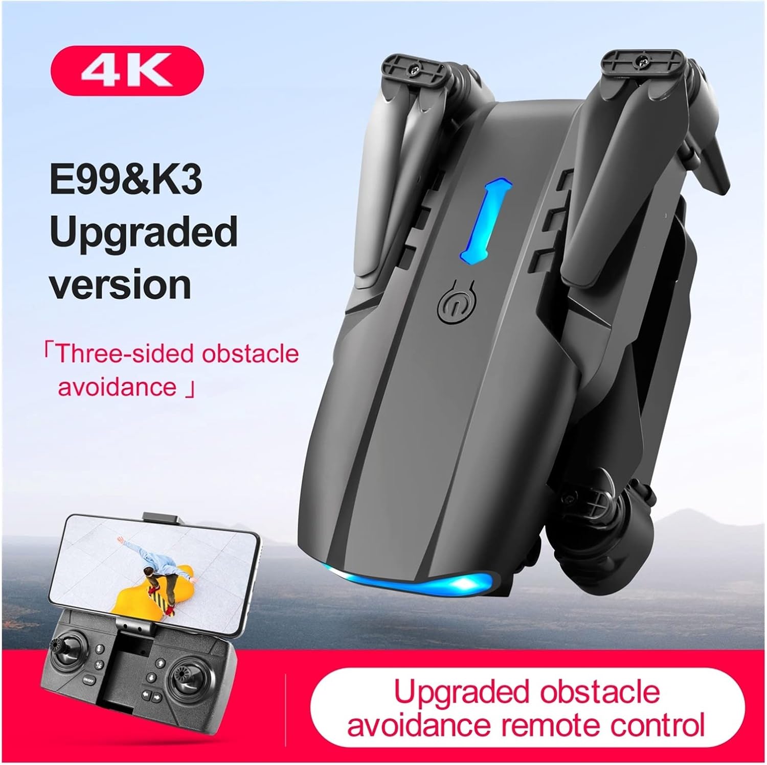 Foldable Drone Quadcopter Drone 4K Dual HD Camera Three Sided Obstacle Avoidance WiFi FPV Professional Foldable Quadcopter (Color : Black Dual4K Bag 1B Size : 1) (Black 4k Bag 3B 1)