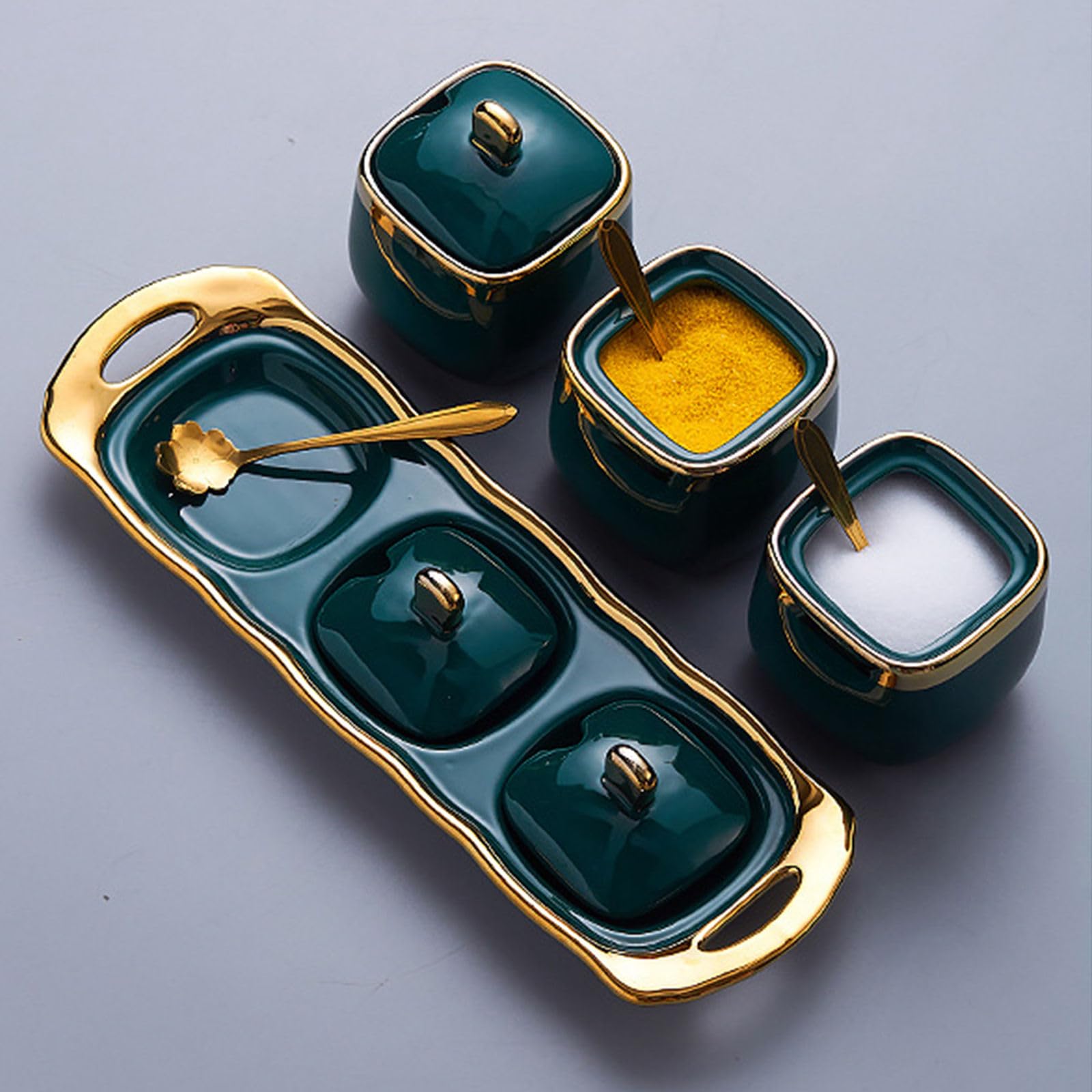 Zuccheriera con coperchio e cucchiaio, set di 3 zuccheriere, barattoli per spezie, sale e condimenti (rosso, 226,8 g)