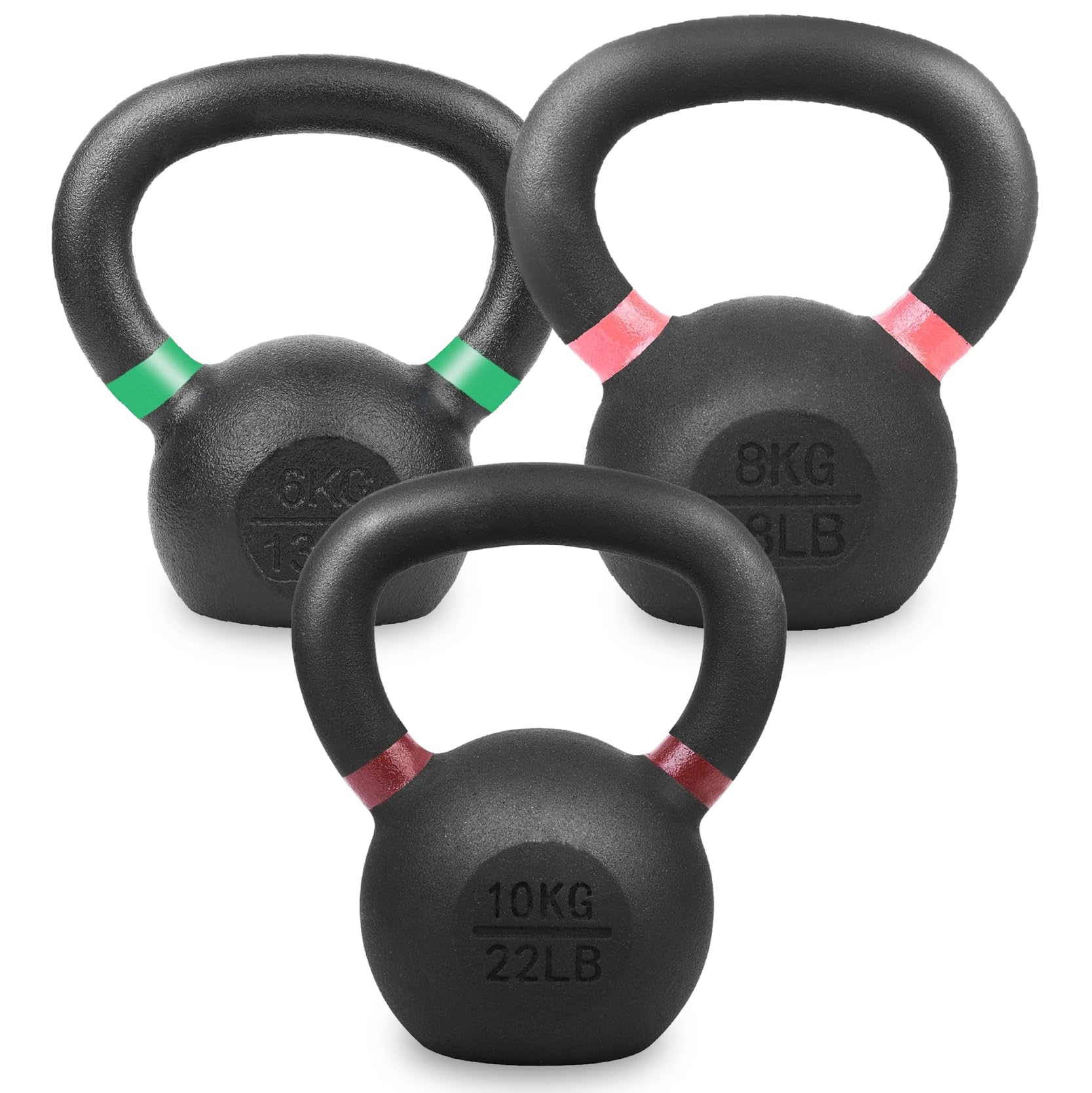 Cast Iron Kettlebell Set – 3 Piece Weight Set (12 kg to 72 kg) – Solid Core, Flat Base, Wide Grip Handle – Full Body Workout for Home Gym Strength Training ((2+4+6)12Kg)