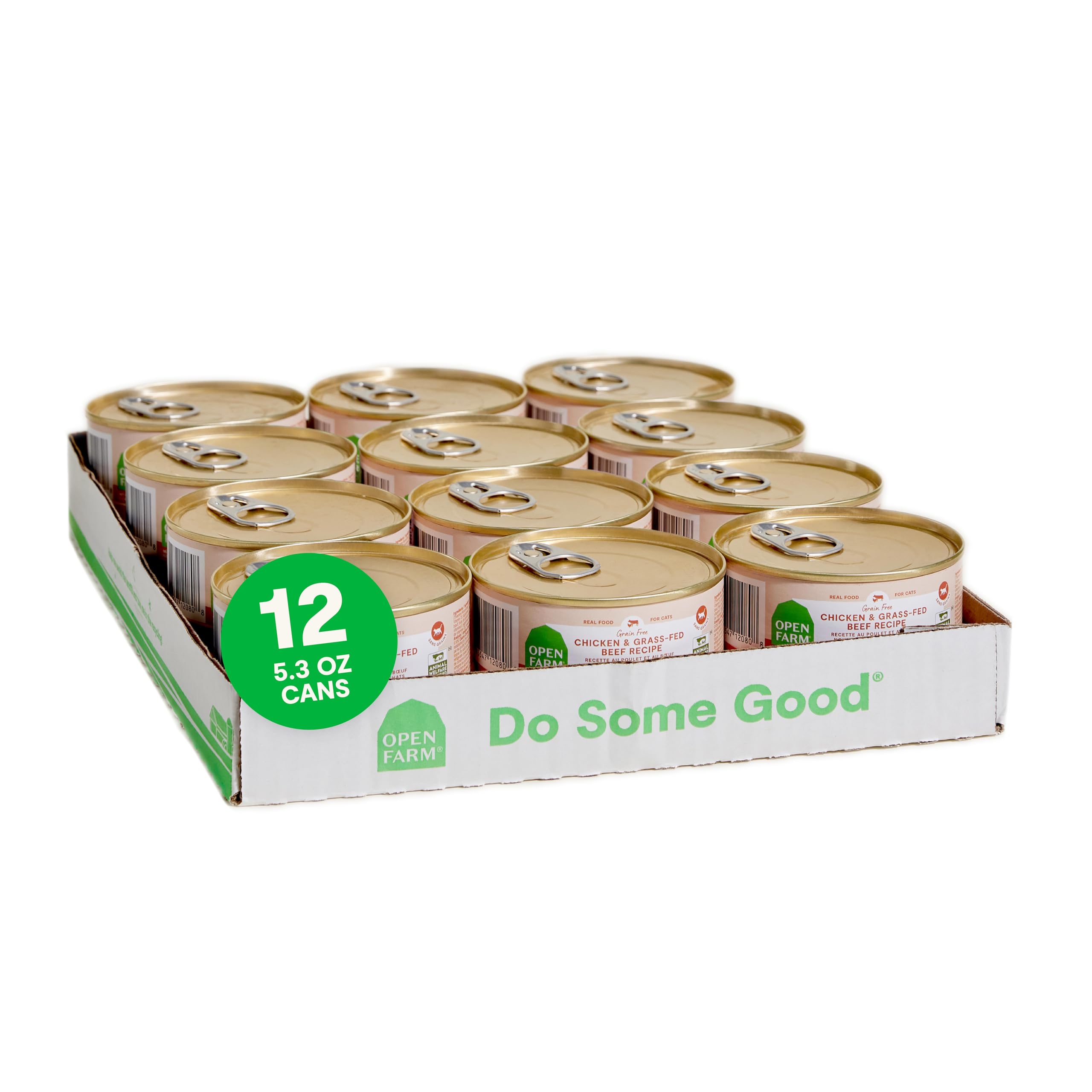 Open FarmCanned Cat Food, Pate for Complete & Balanced Nutrition, Grain-Free and Legume-Free Wet Cat Food, Chicken & Beef Recipe, 5.3oz Cans (Case of 12)