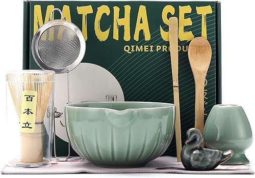 Accesorio de ceremonia japonesa de matcha, batidor de matcha, cuchara de té, soporte para batidor, 1 tazón de té, 1 tamiz de té, el juego perfecto