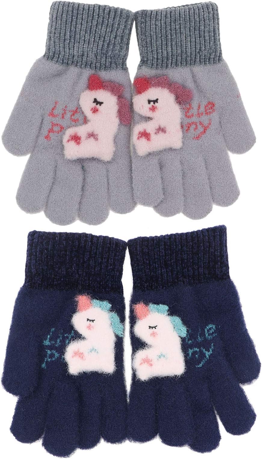 Kids Winter Stretch Knit Gloves Warm Cute Cartoon Unicorn Gloves Boys Girls(3-8 Years)
