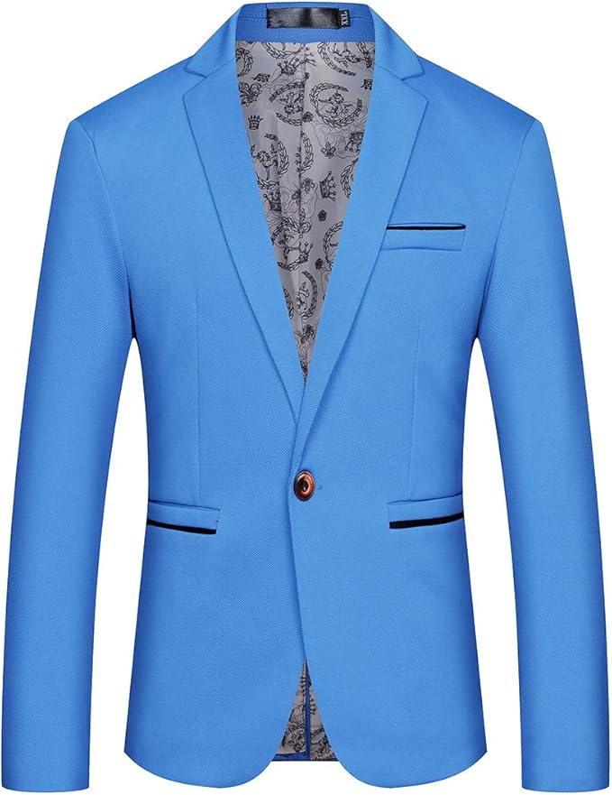 Mens Slim Fit Sport Coat Casual One Button Solid Color Jacket Blazer at ...