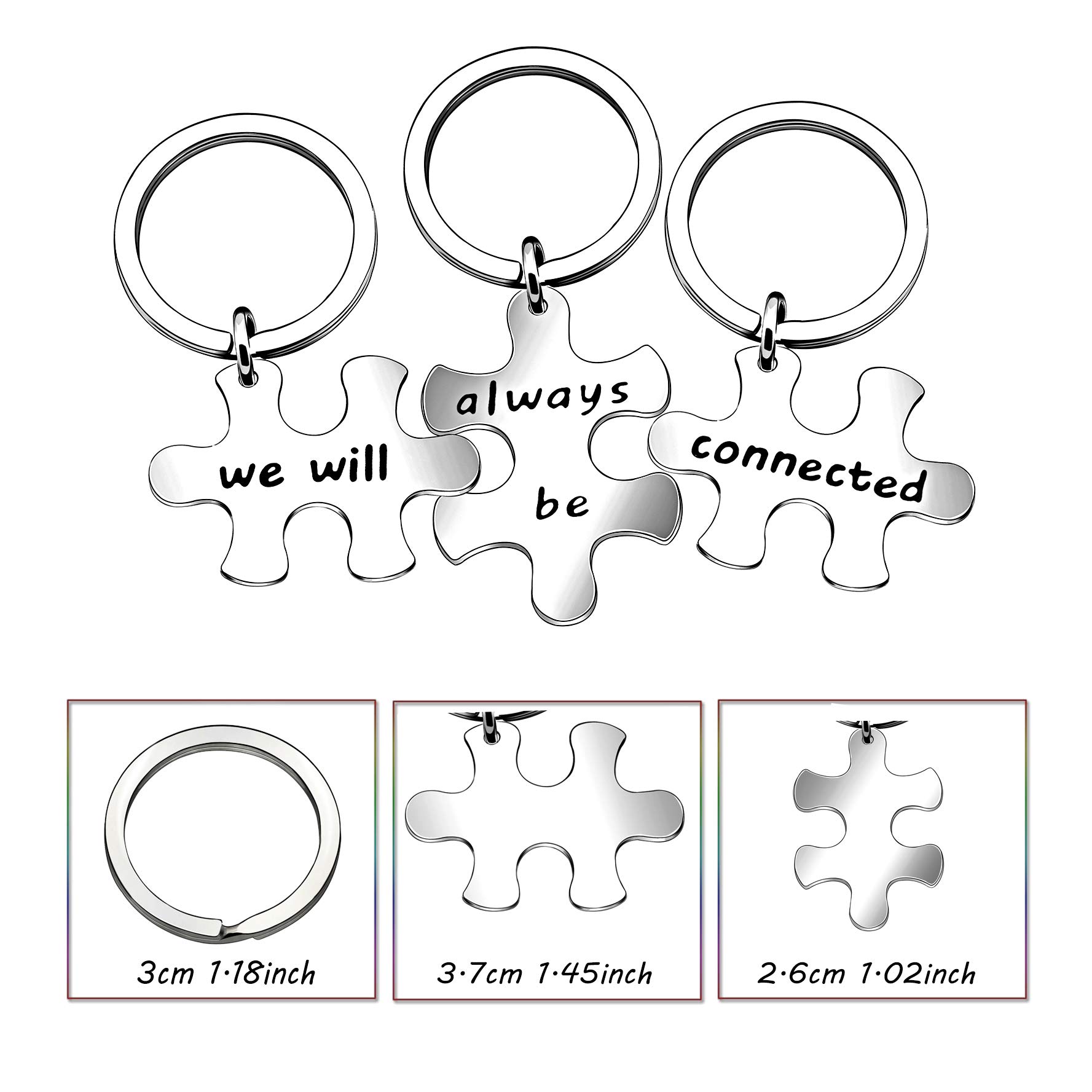 3pcs Best Friends Brothers Sisters Gifts Key Chain Set Friendship Long Distance Gifts - We will always be connected Keychain