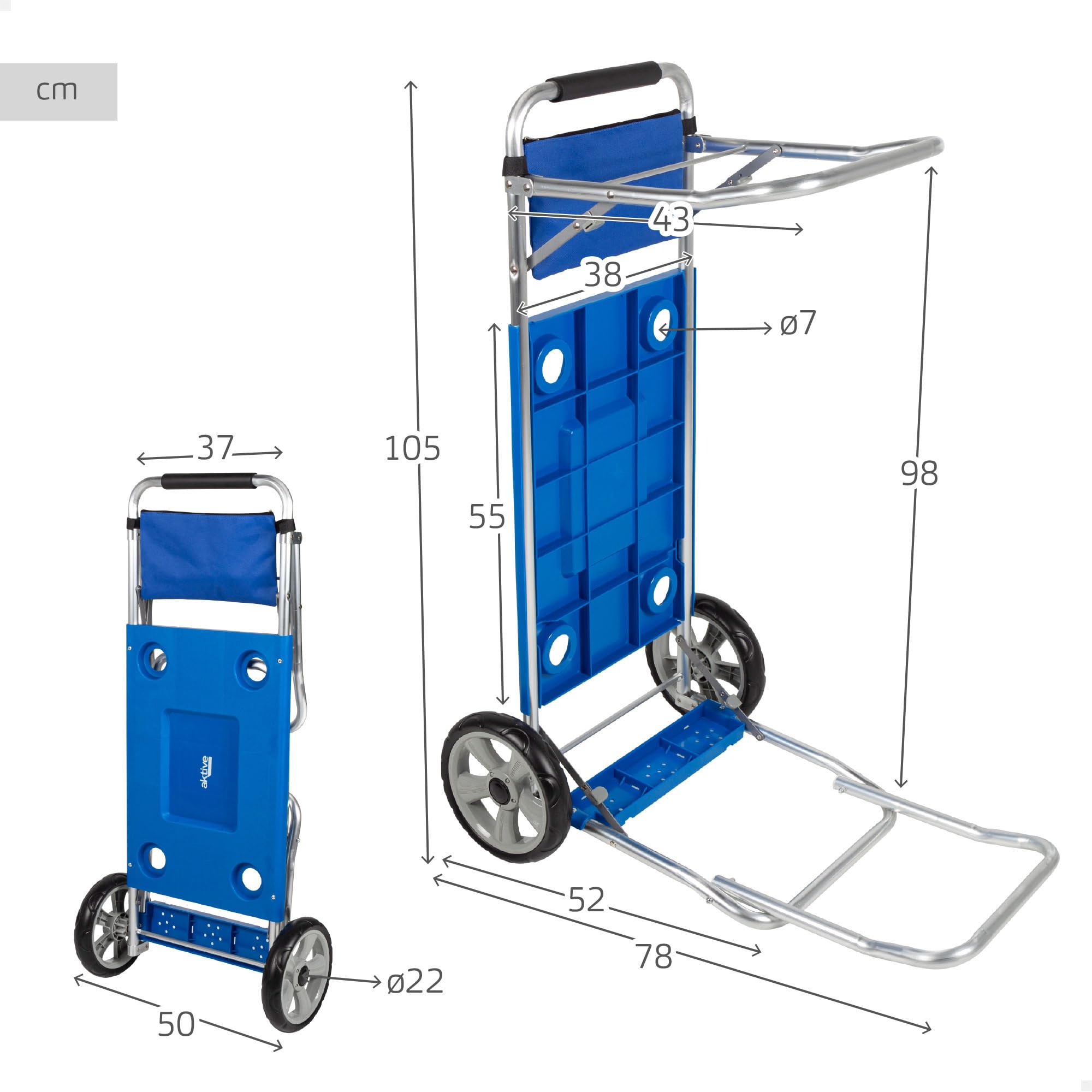 AKTIVE 62284 - Faltbarer Strandwagen, umwandelbar in einen 2-in-1-Tisch, Maße 50 x 78,5 x 105 cm, Maximales Gewicht 30 kg, Mehrzweck-Tragetasche für Strand, Camping, Veranstaltungen