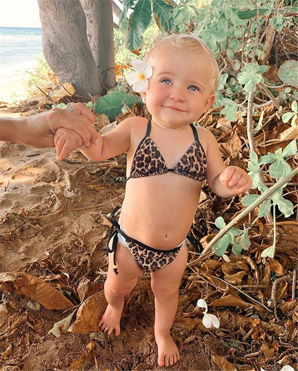 2Pcs Set Newborn Baby Girl Leopard Swimsuit Halter Bikini Top + Shorts Bathing Suit Swimwear Tankini Sunsuit Outfits (Leopard, 12-18M)