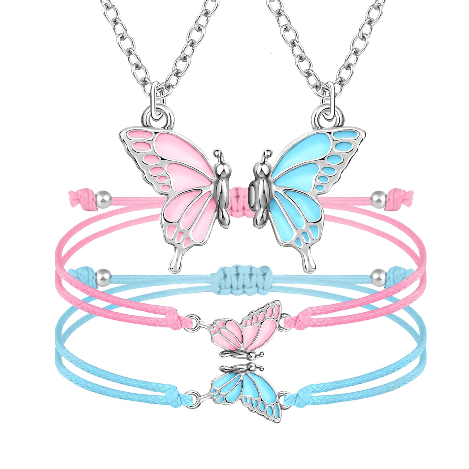 Lot De 3 Paires De Bracelets BFF Papillon - Bijoux D'Amitié Réglables Pour Meilleures Amies - Cadeau Fille