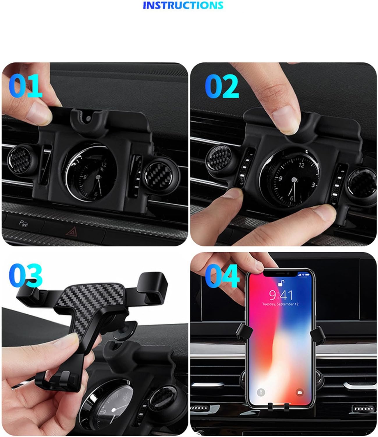 Genericss Air Vent Phone Mount Carbon Fiber Grain for RAV4 XA50 2019 2020 2021 2022 2023 2024 Car Accessories Interior Decoration Trim
