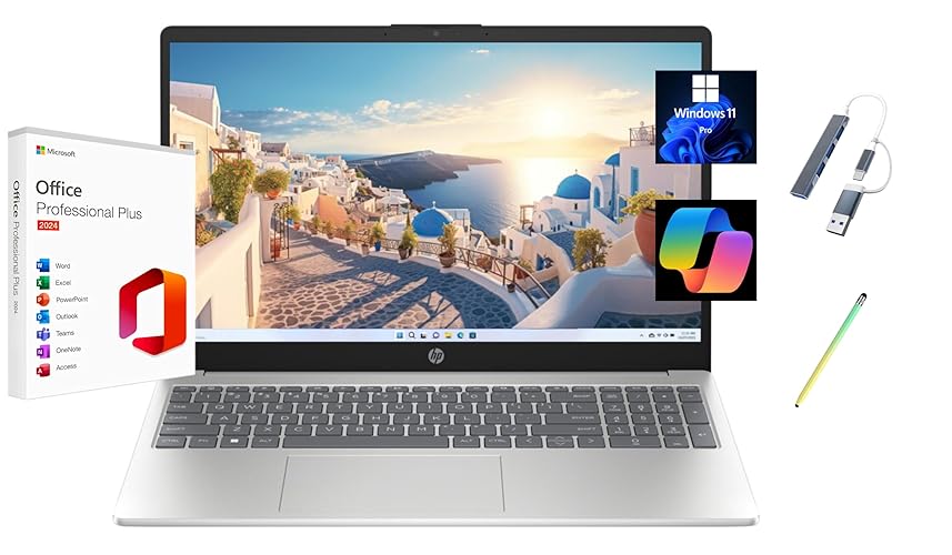 HP 2025 Pavilion 15.6" FHD Touchscreen Laptop, with Free Lifetime Microsoft Office 2024, Intel Core i7-1355U, 32GB RAM, 1TB SSD, Windows 11 Pro, Natural Silver, Copilot, with USB Hub & Stylus Pen