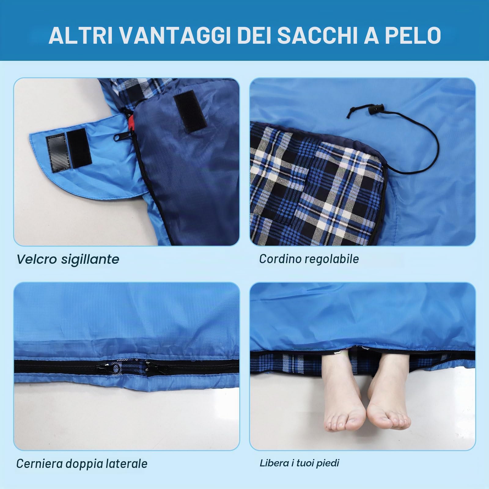 Sacco a Pelo Matrimoniale in Flanella per Adulti 0℃ 3-4 Stagioni Sacci a Pelo 2 Persone Portatile con 2 Pillow e un Sacco a Compressione Campeggio Trekking Escursioni 233 x 157 cm