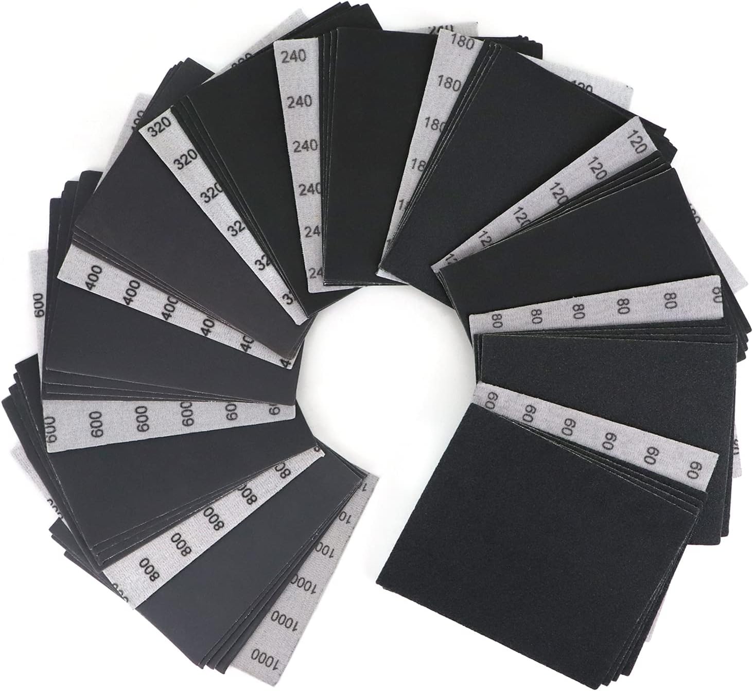 1/4 Sheet Sandpaper for Palm Sander Assorted 60/80/120/180/240/320/400/600/800/1000 Grit 50PCS Hook & Loop 5.5" x 4.5" Silicon Carbide Sanding Sheets for Wet/Dry Automotive Polishing Woodworking - - 