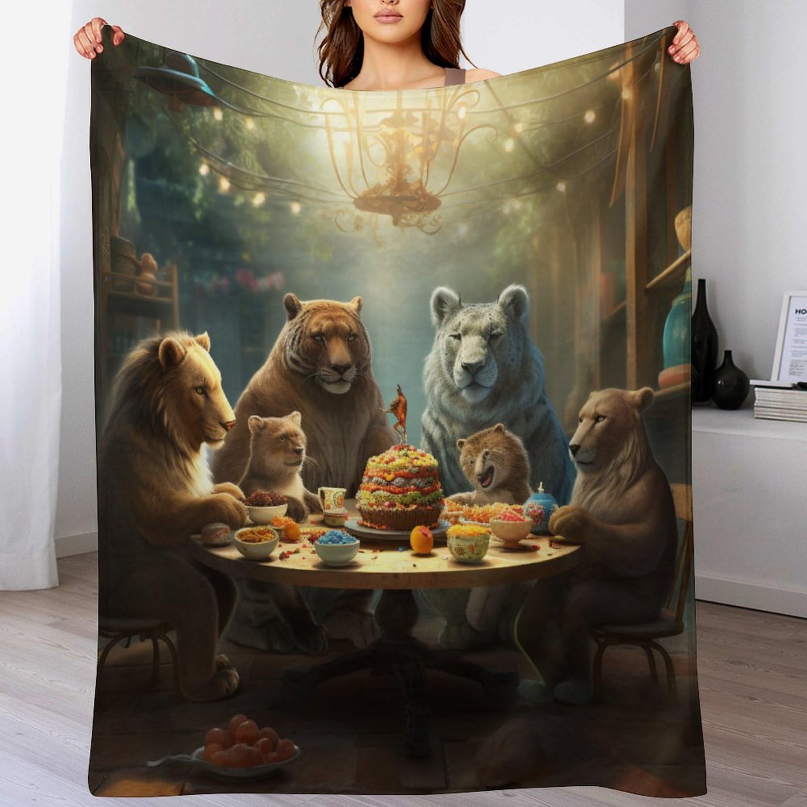 Couverture flannel 3D Animal Party épaisse moelleuse haut de gamme de 130x150cm