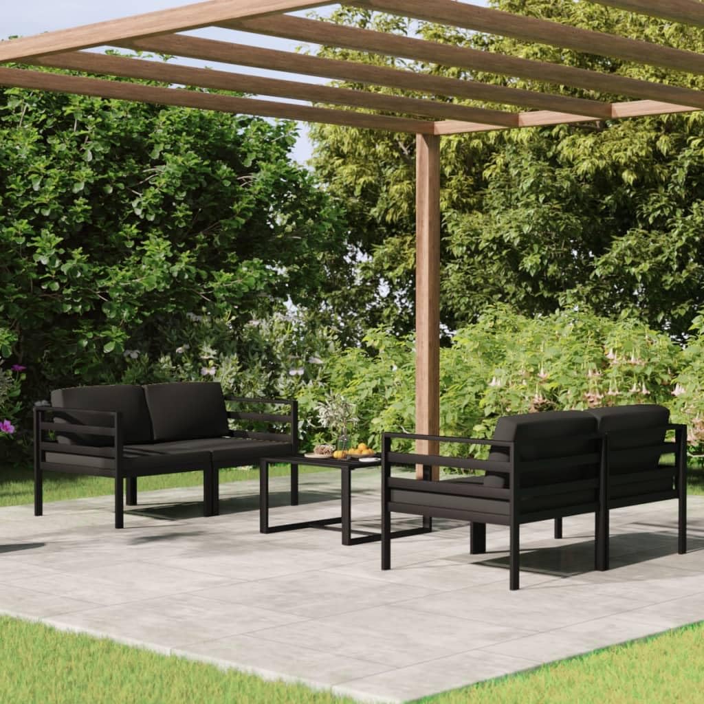 5-częściowy zestaw mebli ogrodowych z aluminium, antracyt, odporny na warunki atmosferyczne, na taras i balkon, w zestawie wygodna poduszka, modułowy zestaw mebli outdoorowych na relaksujące