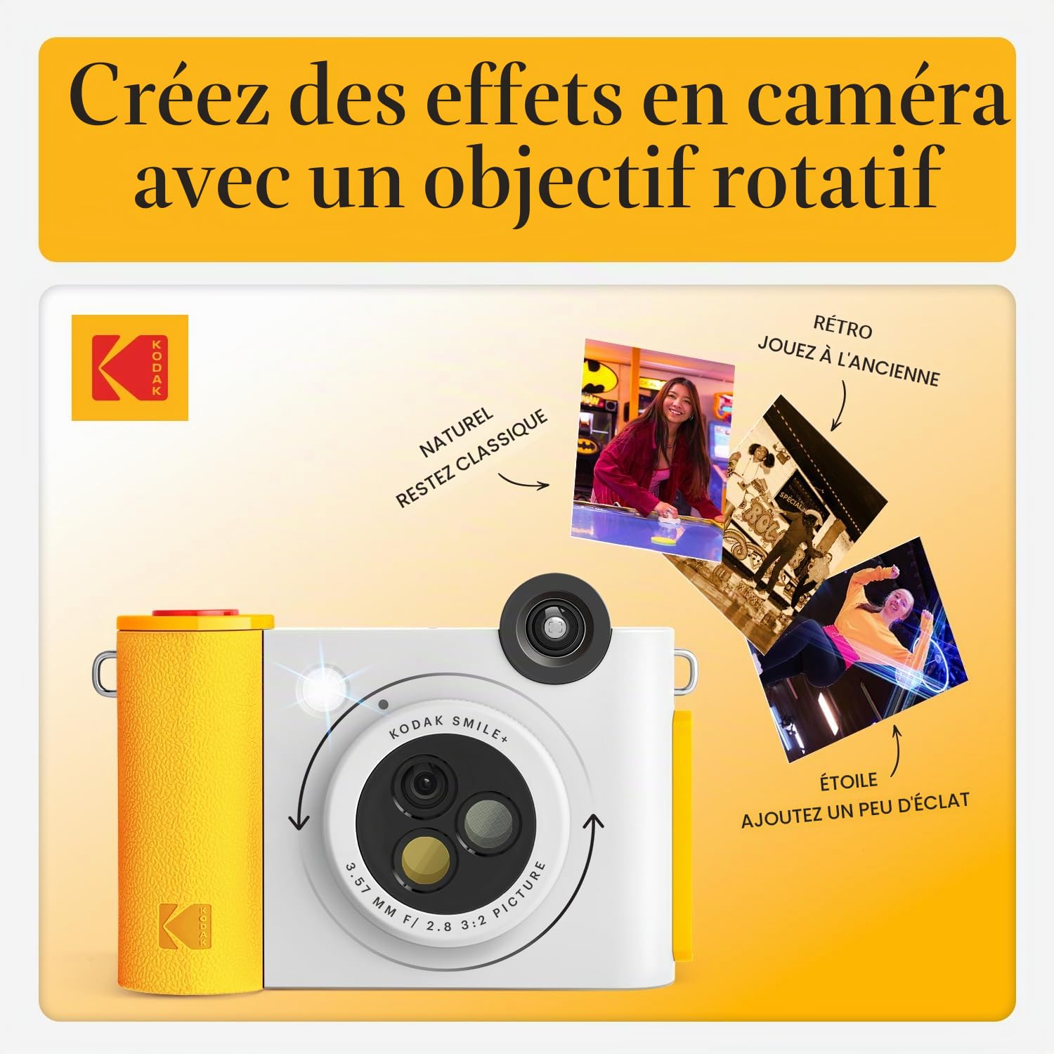KODAK Smile+ 2 in 1 Appareil Photo numérique instantané et imprimante Photo sans Fil Bluetooth, 2x3 (5,1x7,5 cm), 10 MP, Objectif Rotatif à Effets spéciaux, Photos à Dos adhésif, Blanc