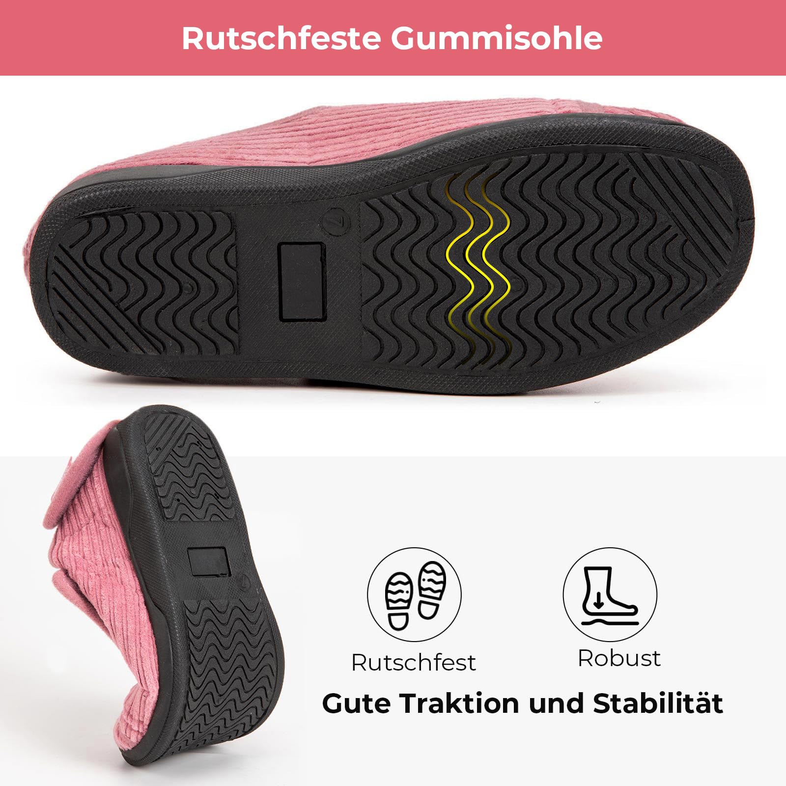 HomeTop Damen Hausschuhe geschlossene Ferse weiter Schnitt Klettverschluss