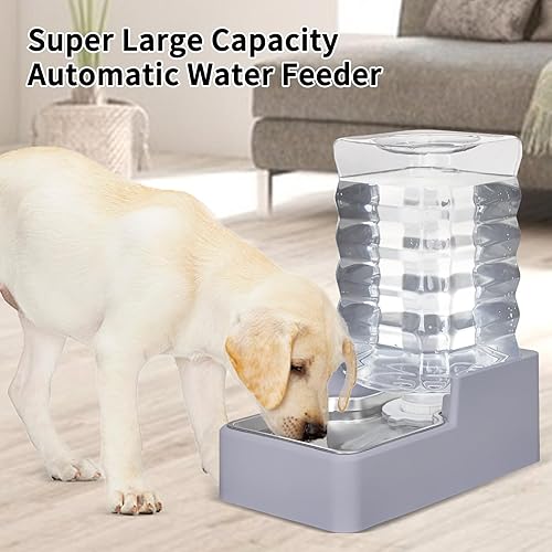 Miniatura 4 de Dispensador automático de agua para mascotas alimentador por gravedad gris claro de 8 litros con cuenco de acero inoxidable, sin BPA para perros y