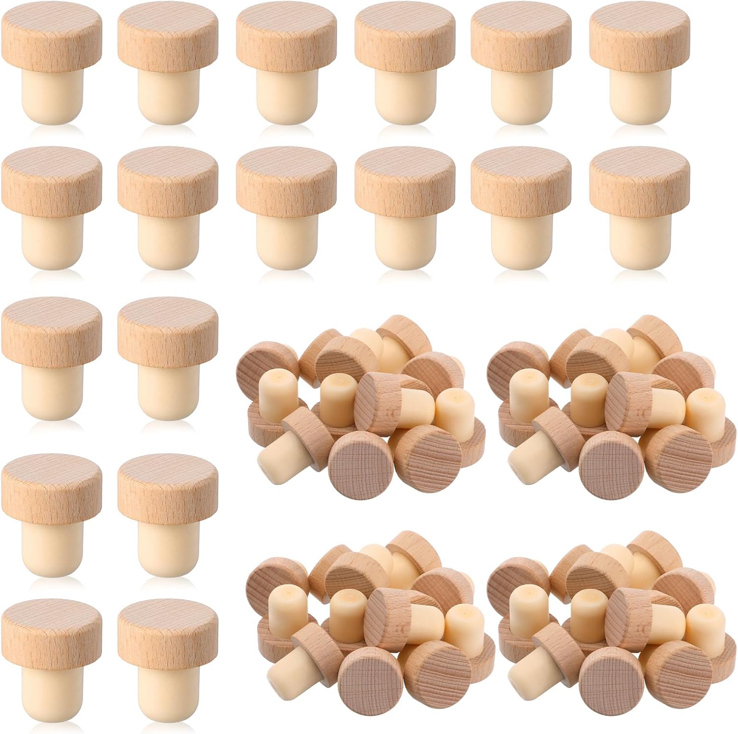 100Pcs Wine Corks T Cork Plugs for Wine Cork Stopper Reusable Corks Wooden and Rubber Stopper