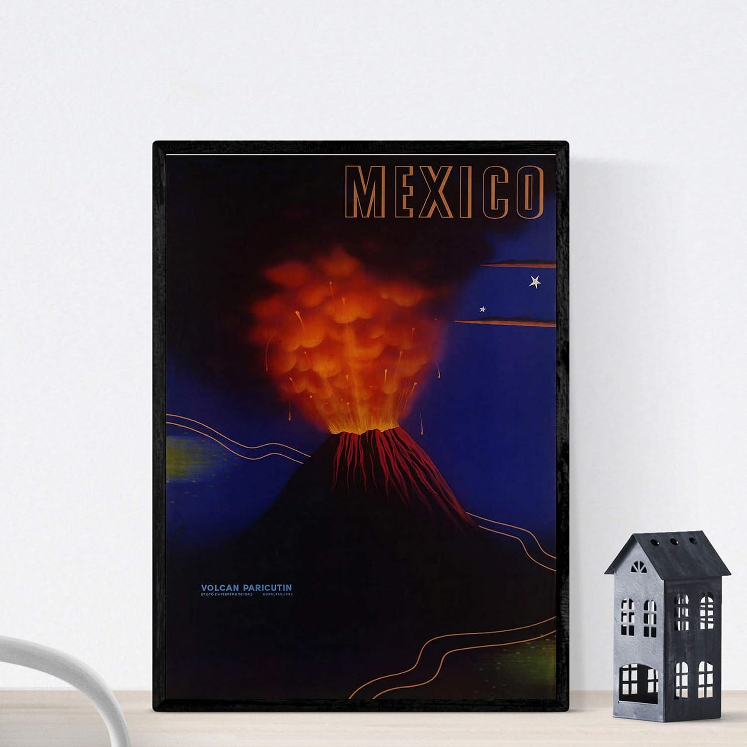 Nacnic Vintage Poster Vintage poster Volcan de Mexico. A3 size, Volcan Mexico, 42L x 29.7W cm