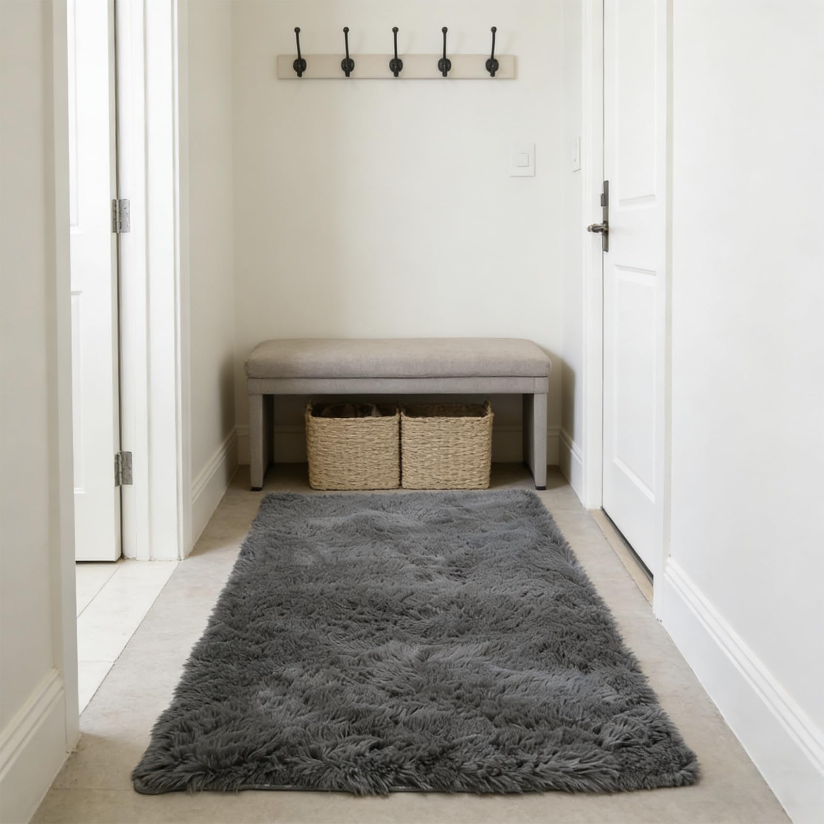 Tapis salon élégant gris moderne 260 x 155 cm aux finitions haut de gamme et douces