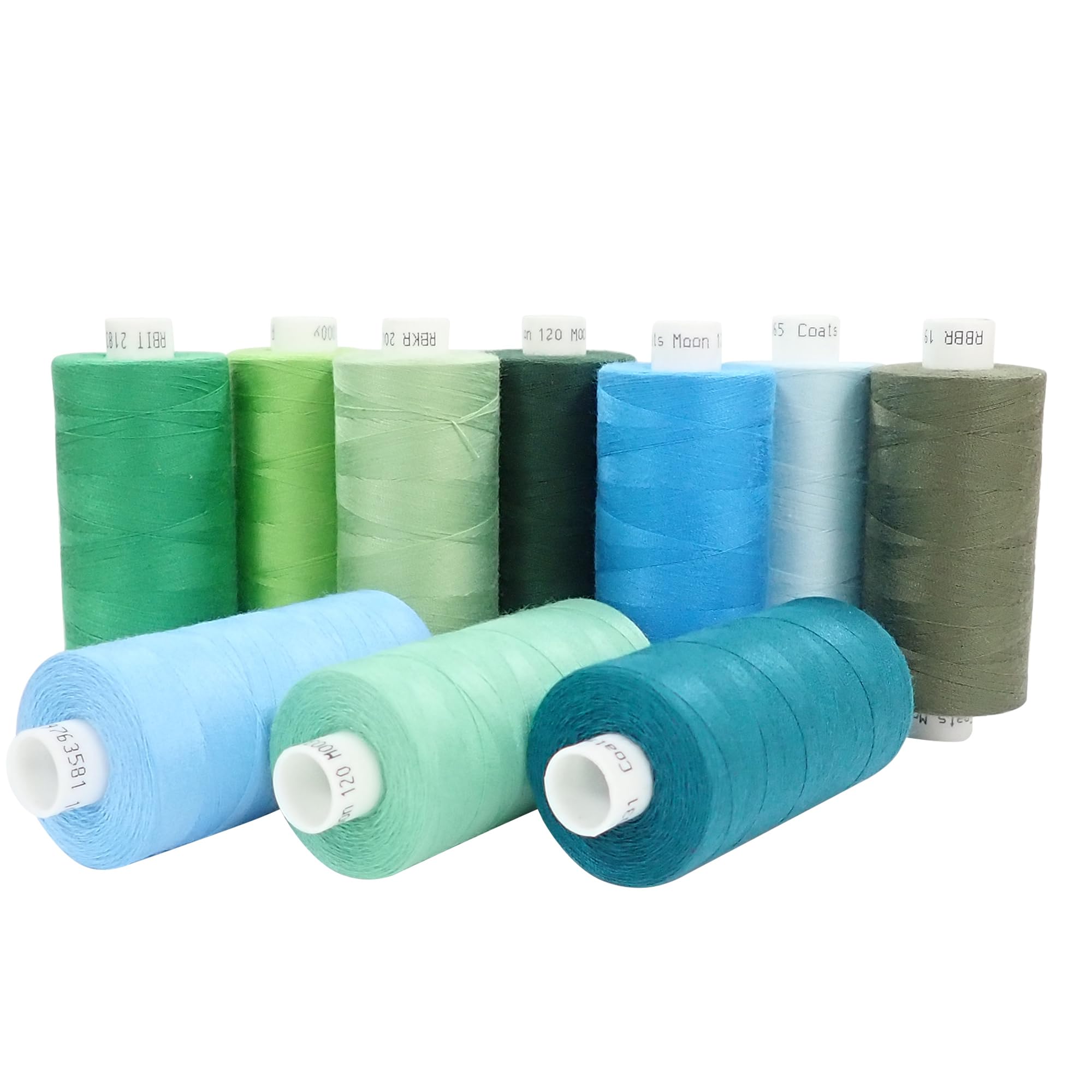 Moon Thread Assorted Greens Spun Polyester Sewing Thread - 1000M, Set of 10