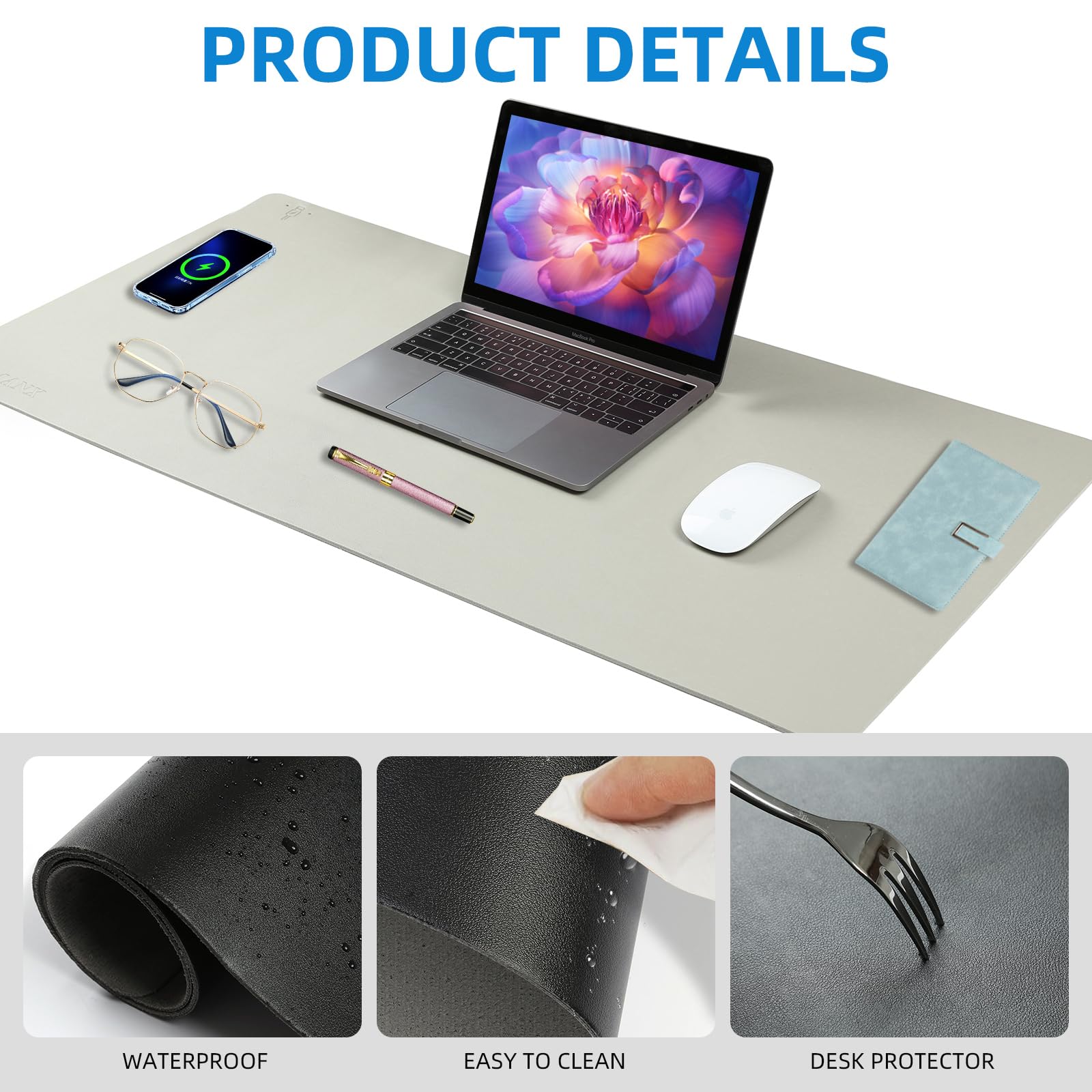 Tappetino per mouse con ricarica wireless, grande tappetino da scrivania con base antiscivolo, tappetino per mouse e tappetino per computer, tappetino di ricarica wireless per ufficio, casa, lavoro,