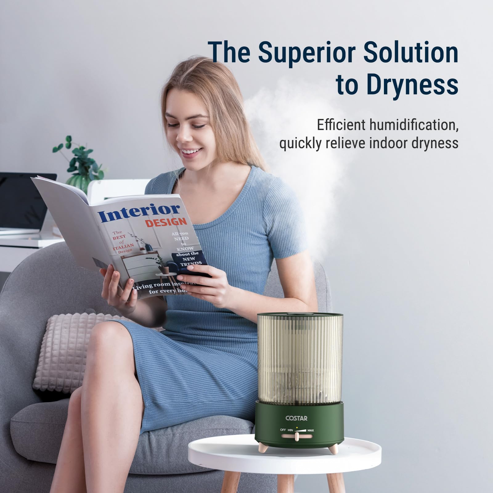 COSTAR Humidifier for Room Moisture, Whisper-Quiet 4.2 Litres Cool Mist Ultrasonic Humidifier with Large Capacity Water Tank Humidity, Top Fill, Auto-Shut off, Cold & Cough Relief (Green)