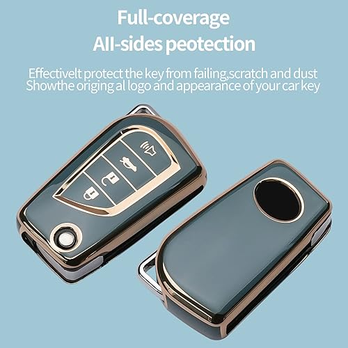 Miniatura 3 de Funda para llavero Toyota para Fortuner Tundra Camry RAV4 Highlander Corolla Smart Key Shell Case (negro, 4 botones)