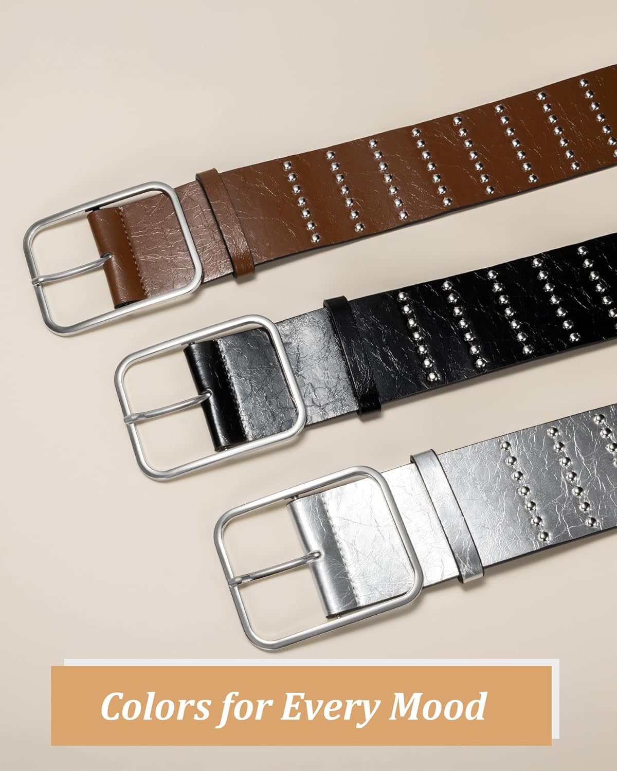 Wide Leather Belts for Women’s Dresses, Ladies Chunky Fashion Belt with Silver Buckle - Image 4